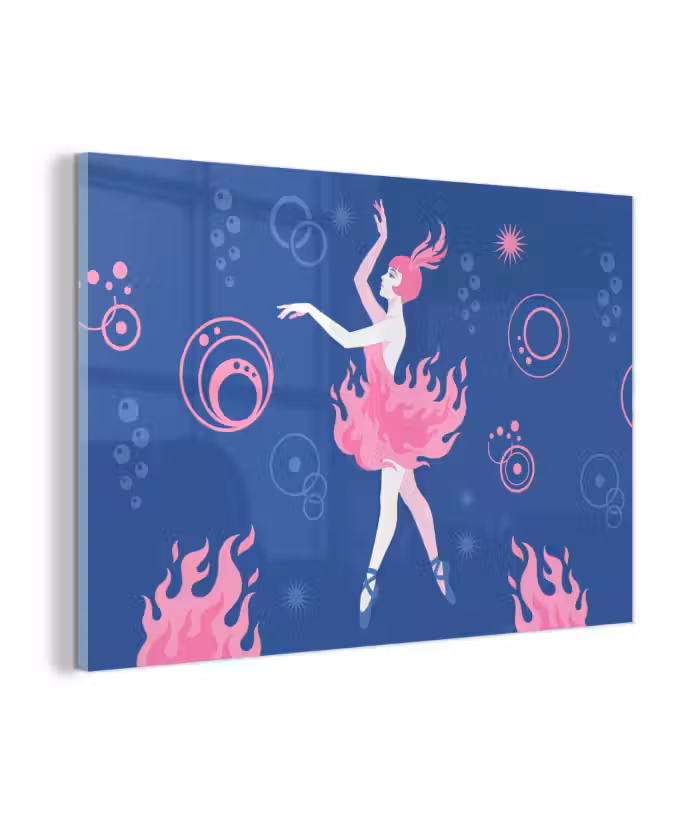 Glasbild - Tänzerin – Flammenrock – Abstrakt – Rosa – Blau