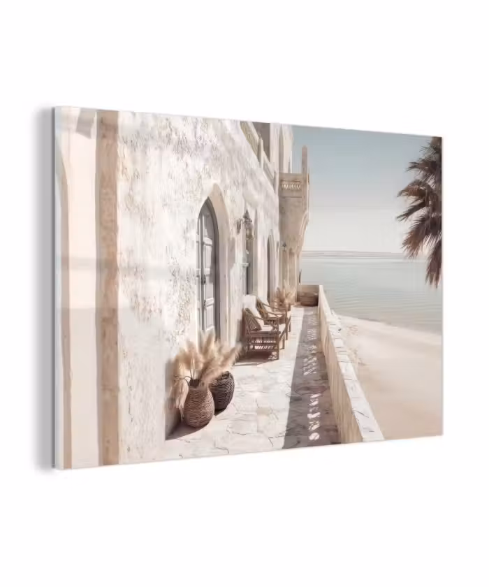 Glasbild - Terrasse - Stühle - Strand - Beige