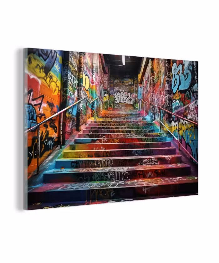 Glasbild - Treppe - Graffiti - Farben - Kunst
