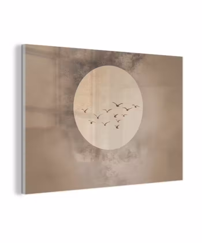 Glasbild - Vogel - Beige - Japanisch