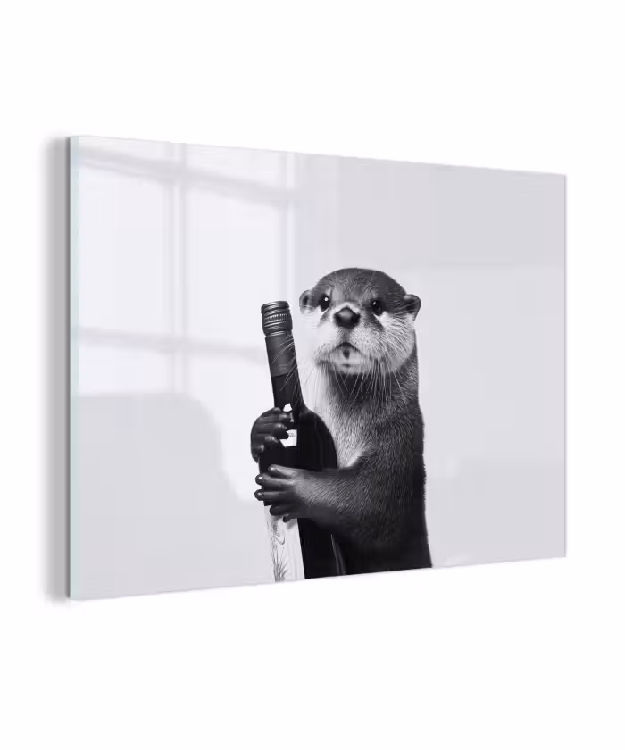 Glasbild - Weinflasche - Otter - Schwarz