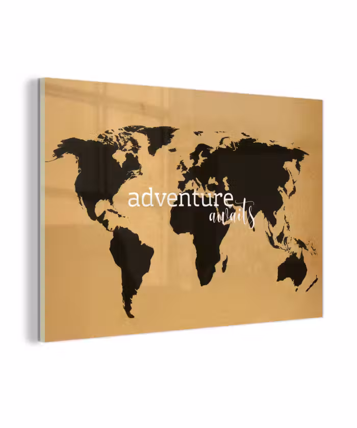Glasbild - Weltkarte - Abenteuer - Beige