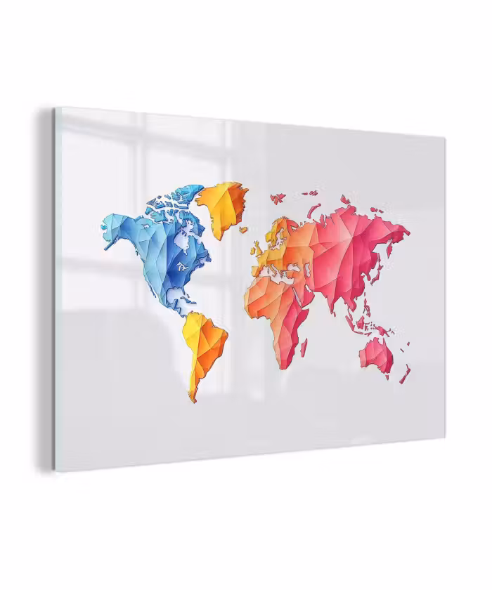 Glasbild - Weltkarte - Bunt - Geometrisch