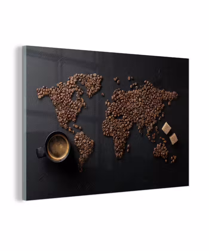 Glasbild - Weltkarte - Espresso - Schwarz