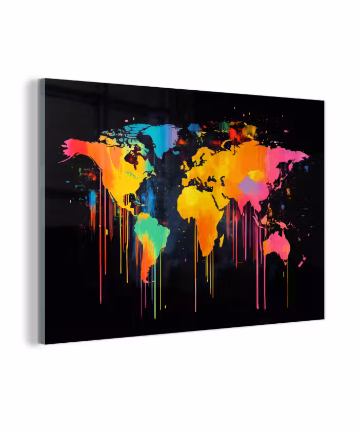 Glasbild - Weltkarte - Farbe - Bunt - Graffiti - Welt