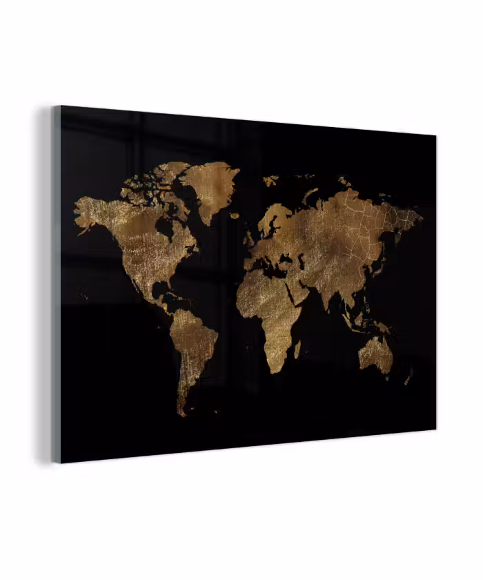 Glasbild - Weltkarte - Gold - Luxus - Erde - Schwarz