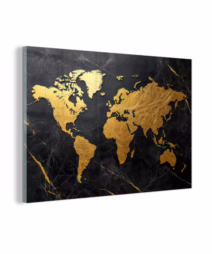 Glasbild - Weltkarte - Gold - Marmor