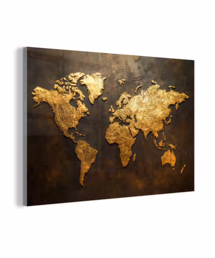 Glasbild - Weltkarte - Gold - Rost