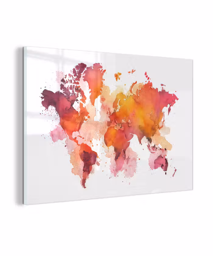Glasbild - Weltkarte - Rot - Wolken