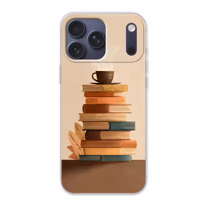 Handyhülle - Bücher - Turm - Kaffee - Beige