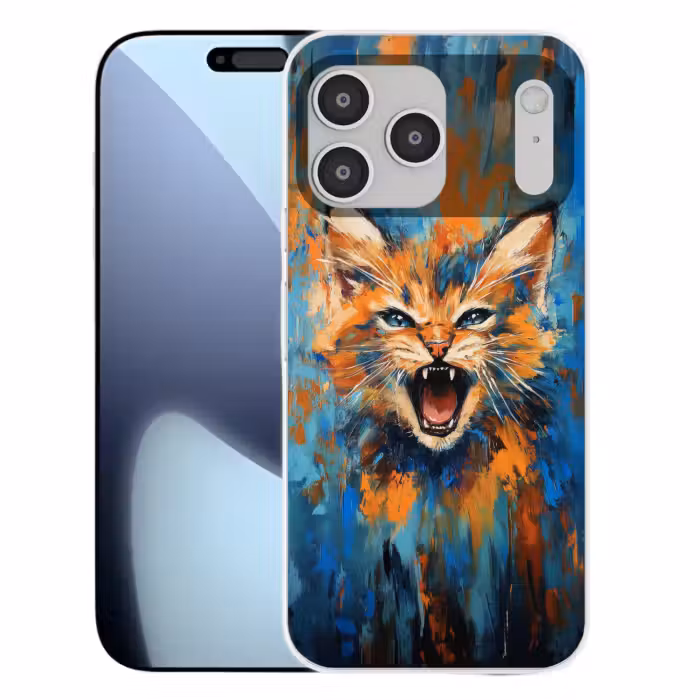 Handyhülle - Katze - Bunt - Orange - Blau