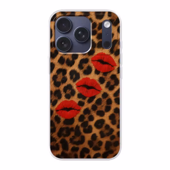 Handyhülle - Lippen - Drei - Rot - Pantherdruck