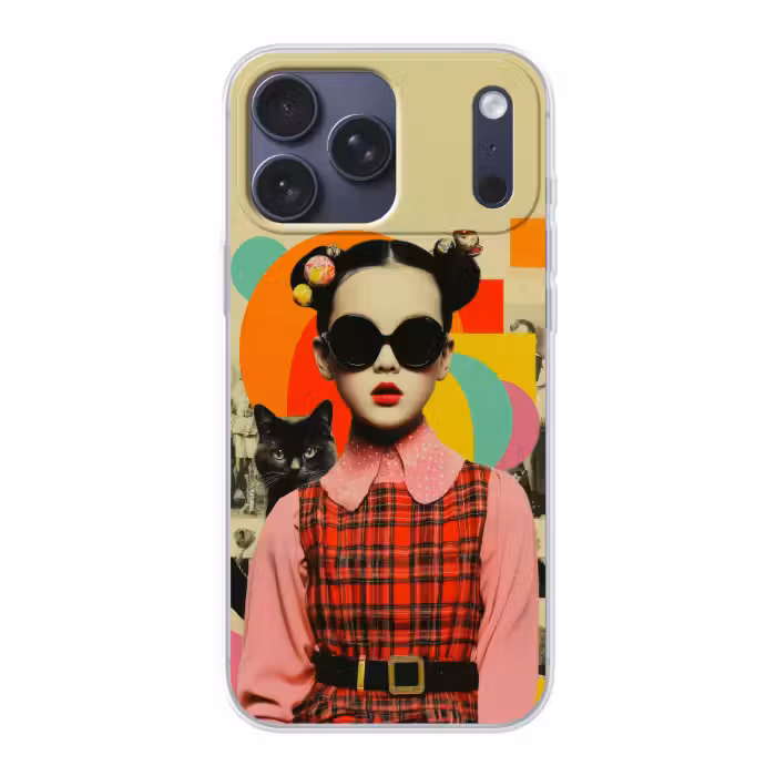 Handyhülle - Mädchen - Sonnenbrille - Katze - Retro