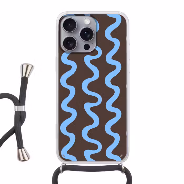 Handyhülle mit Band - Sich windende Linien - Blau - Braun - Minimalistisch