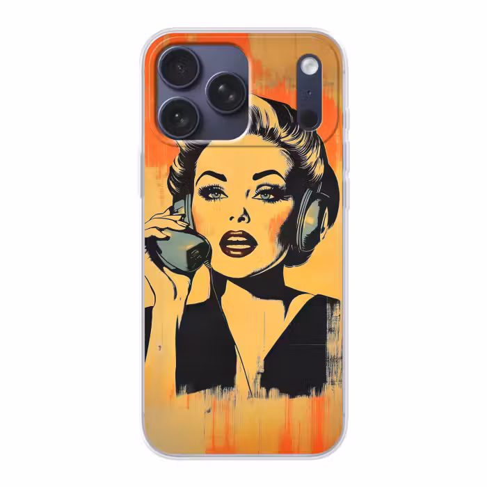 Handyhülle - Retro - Frau - Kopfhörer - Orange