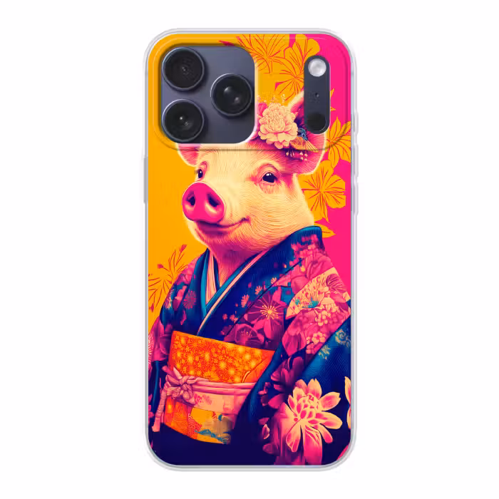 Handyhülle - Schwein - Blumenkrone - Kimono - Abstrakt