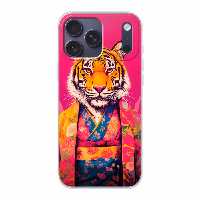 Handyhülle - Tiger - Kimono - Pflanzen - Rosa