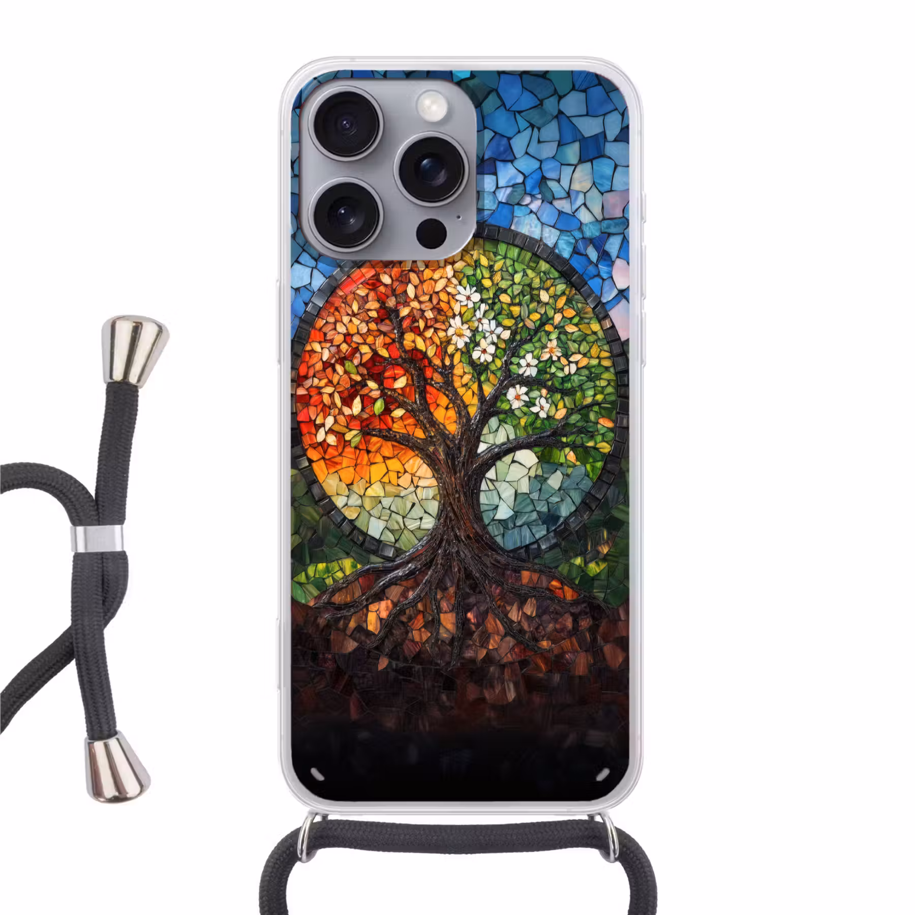 Handyhülle mit Band - Baum - Jahreszeiten - Mosaik - Berge
