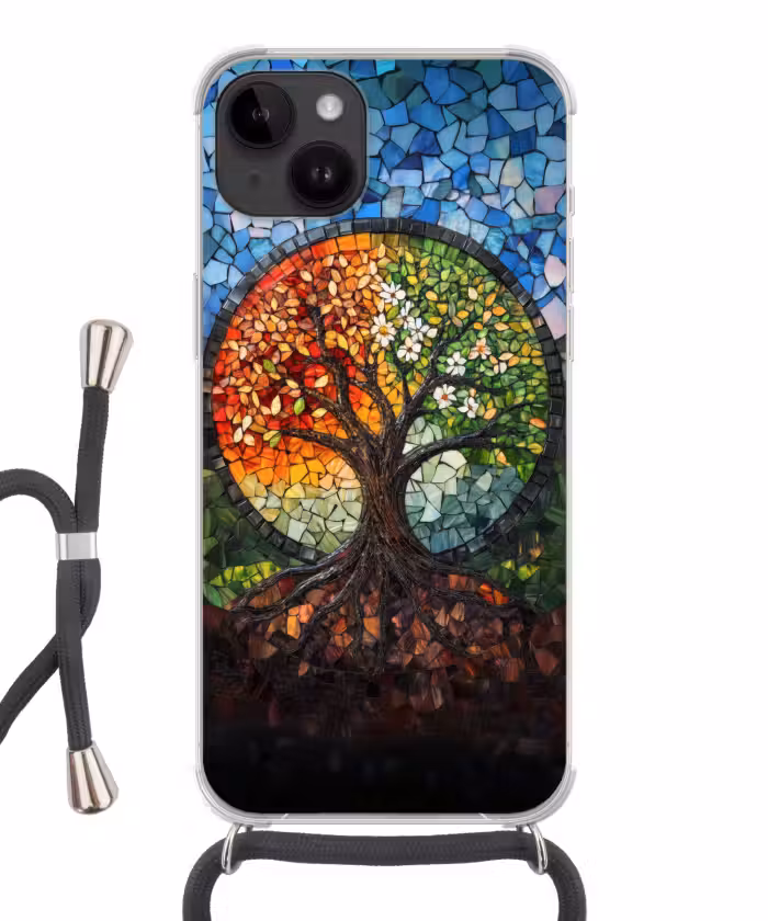 Handyhülle mit Band - Baum - Jahreszeiten - Mosaik - Berge