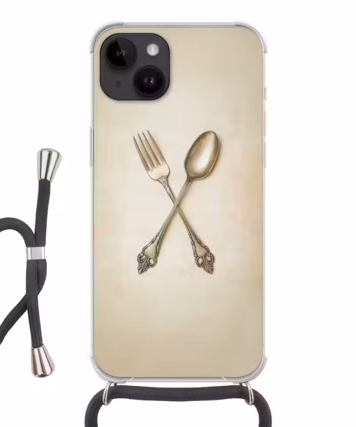 Handyhülle mit Band - Beige - Vintage - Besteck