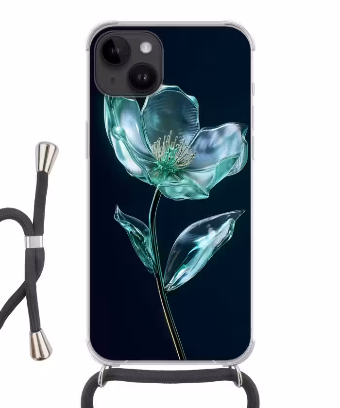 Handyhülle mit Band - Blätter - Blume - Gläser - Dunkelblau
