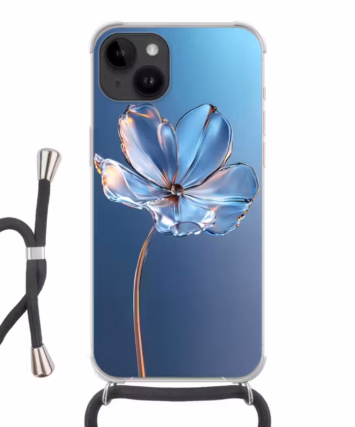 Handyhülle mit Band - Blau - Blume - Gläser - Verziert