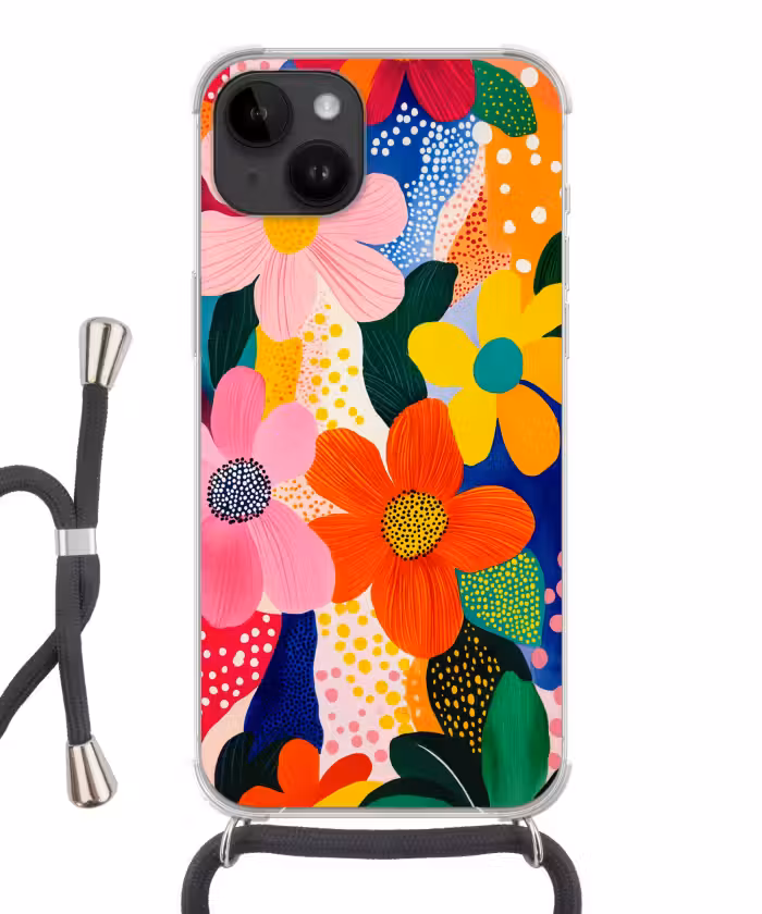 Handyhülle mit Band - Blumen - Bunt - Tupfen