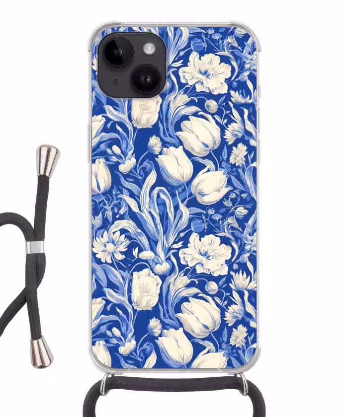 Handyhülle mit Band - Blumen - Delfter Blau - Muster - Tulpe