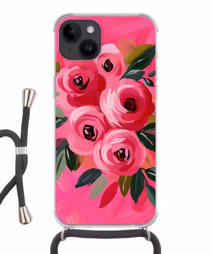 Handyhülle mit Band - Blumen - Farbe - Rosa