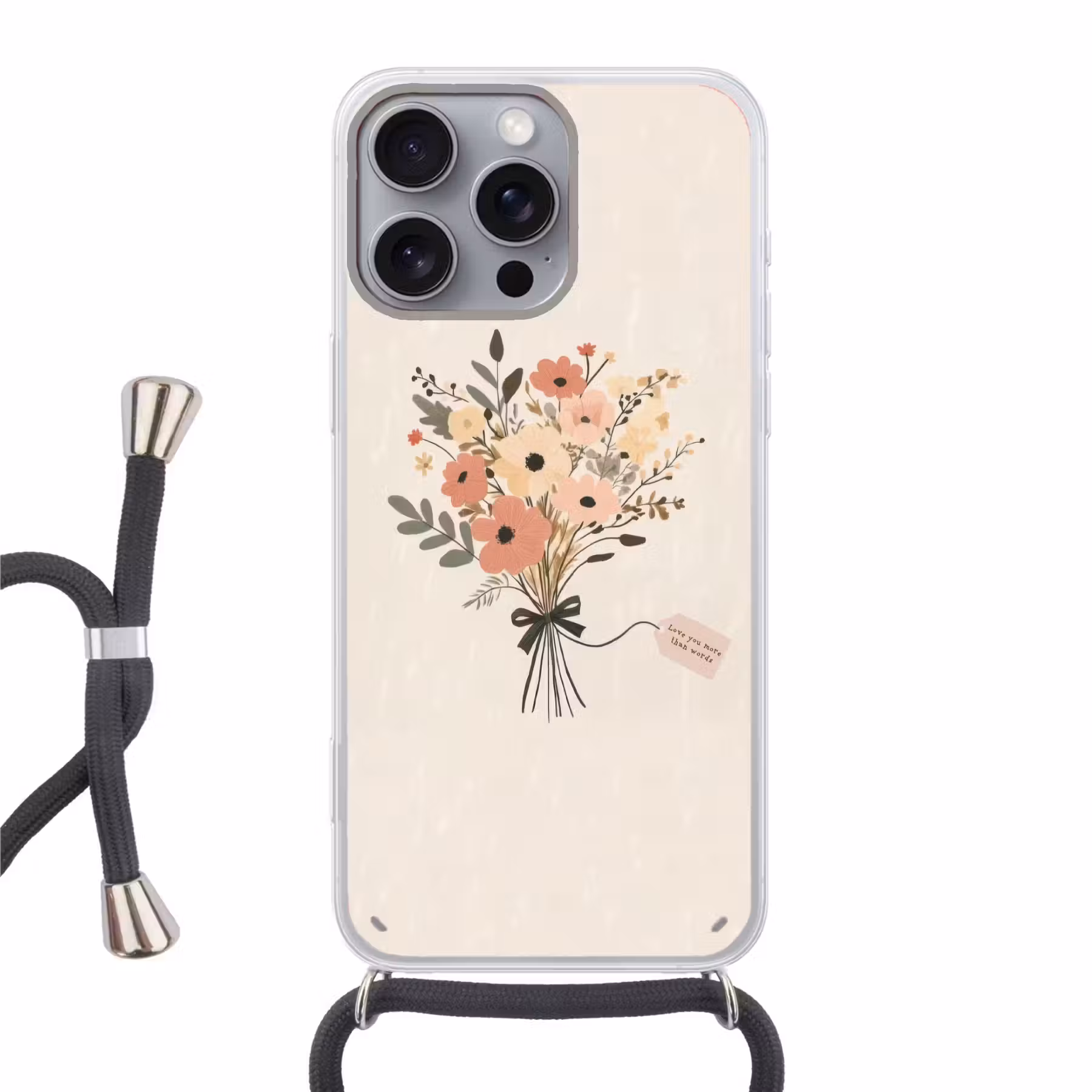 Handyhülle mit Band - Blumen - Zitat - Beige - Farbband