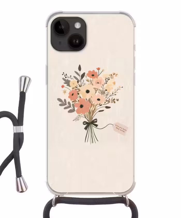 Handyhülle mit Band - Blumen - Zitat - Beige - Farbband
