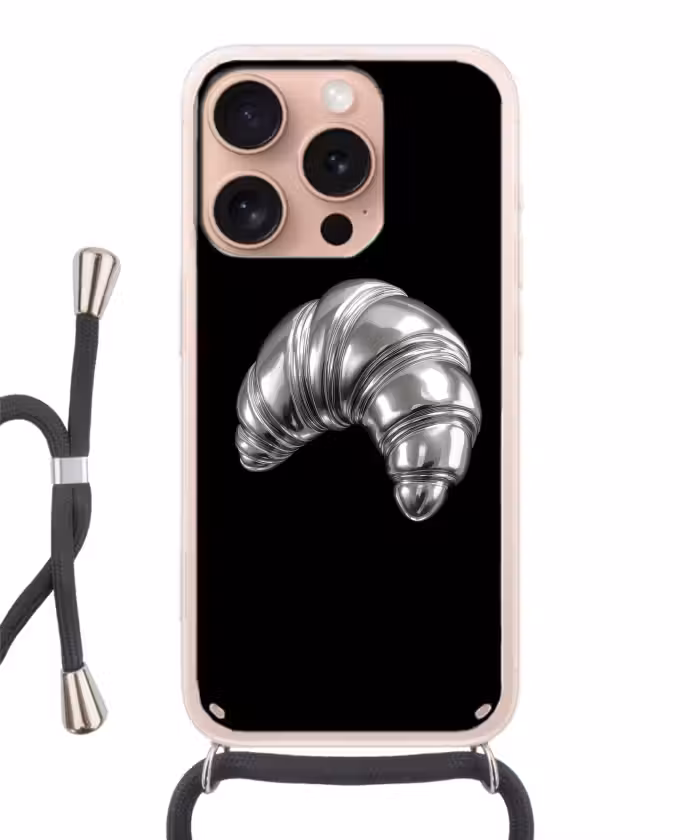 Handyhülle mit Band - Croissant - Metall - Silber