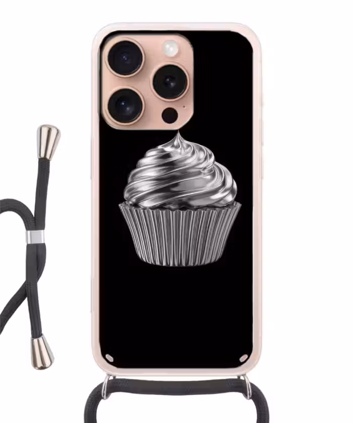 Handyhülle mit Band - Cupcake - Luxuriös - Silber