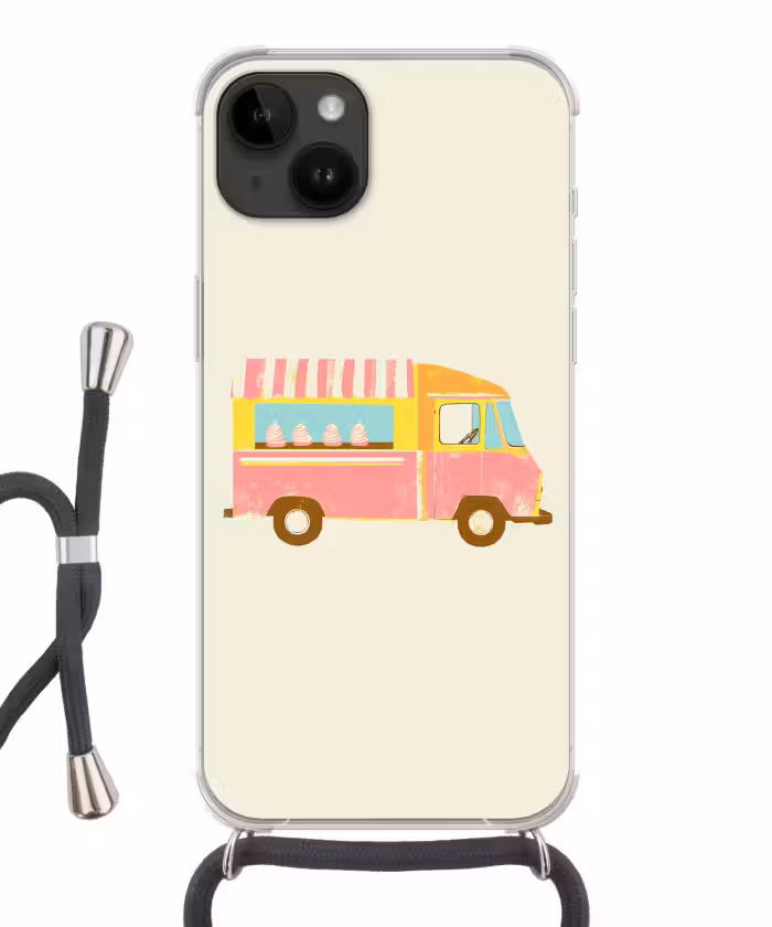Handyhülle mit Band - Eiscreme-Wagen - Retro - Softeis - Rosa