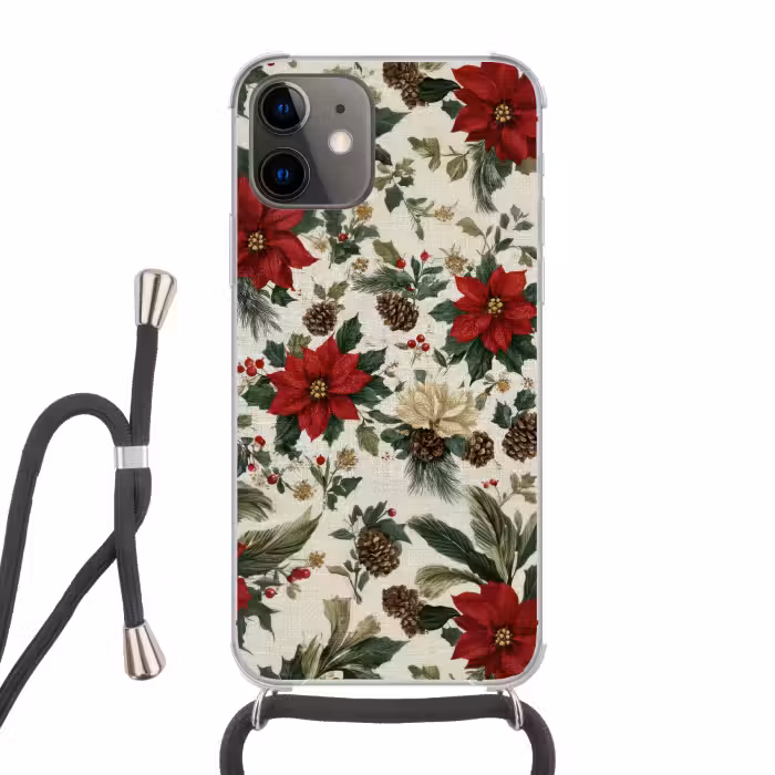 Handyhülle mit Band - Festlich - Textilmuster - Weihnachtsblumen - Farbenfroh