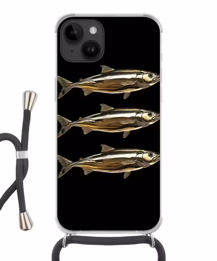 Handyhülle mit Band - Fische - Gold - Schwarz