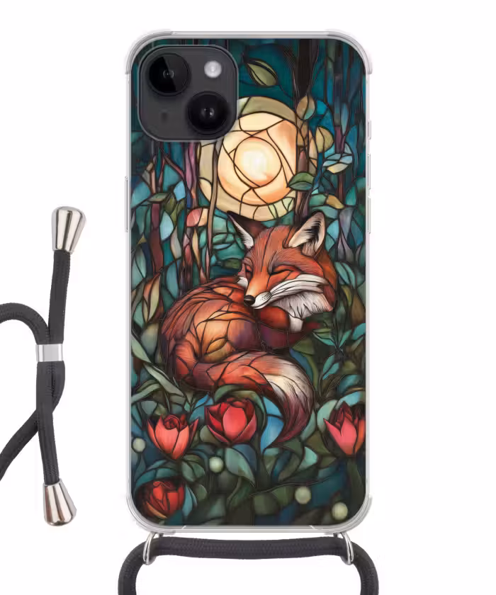 Handyhülle mit Band - Fuchs - Mosaik - Wald - Mond