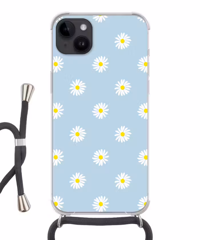 Handyhülle mit Band - Gänseblümchen - Pastell - Weiß - Blau - Blumen