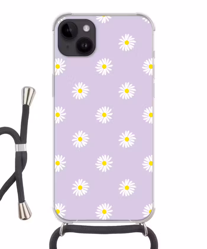 Handyhülle mit Band - Gänseblümchen - Pastell - Weiß - Lila - Blumen