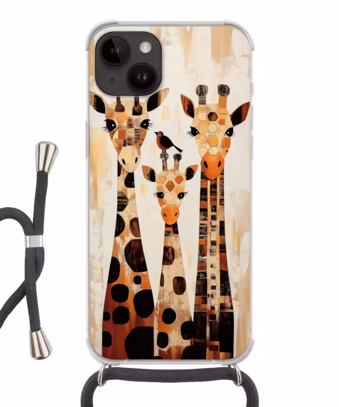 Handyhülle mit Band - Giraffen - Cartoon - Creme
