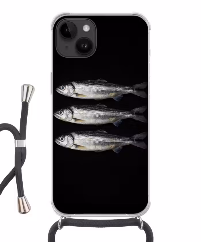 Handyhülle mit Band - Hering - Fisch - Schwarz