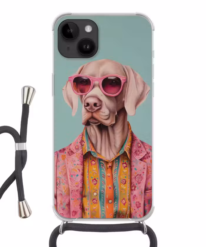 Handyhülle mit Band - Hund - Hemd - Blumen - Brille