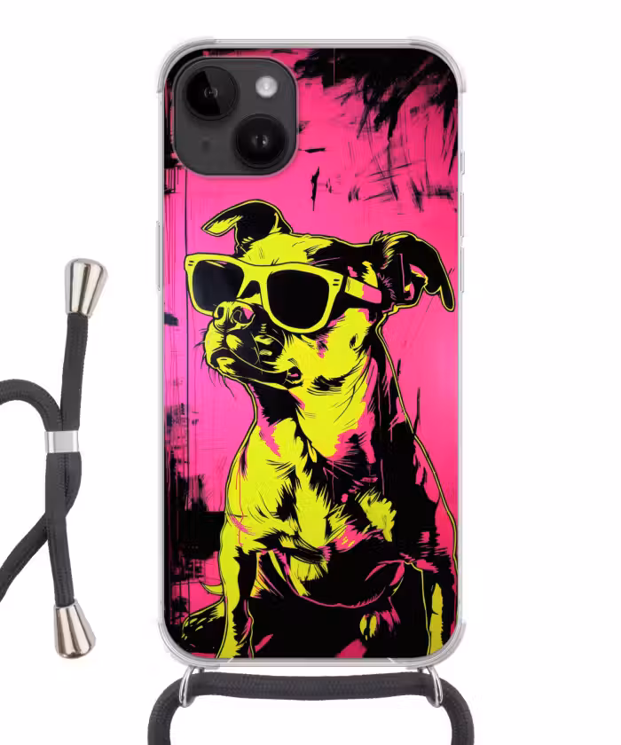 Handyhülle mit Band - Hund - Sonnenbrille - Rosa - Kunst
