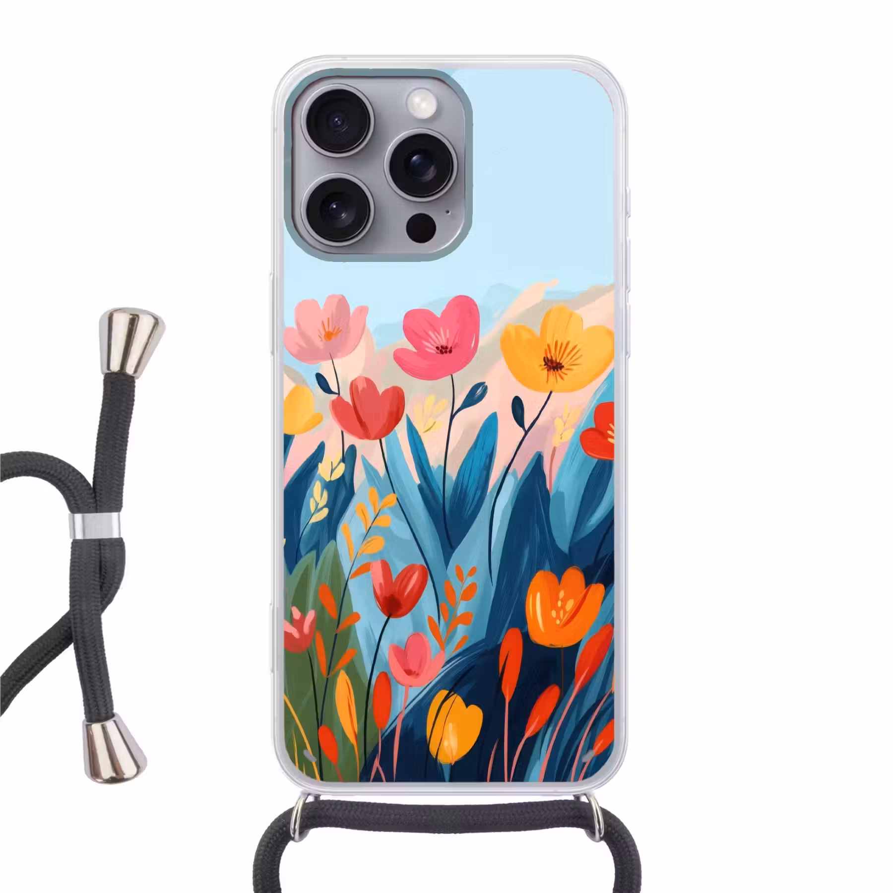 Handyhülle mit Band - Illustration - Blumen - Farbenfroh