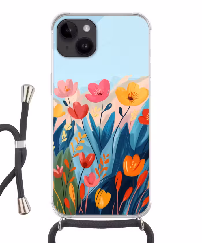 Handyhülle mit Band - Illustration - Blumen - Farbenfroh