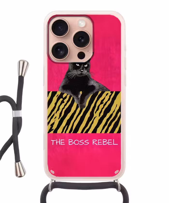 Handyhülle mit Band - Katze - Boss - Rosa - Tigerdruck