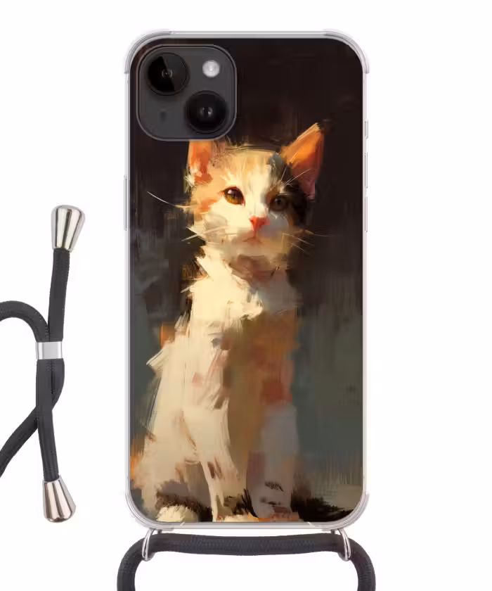 Handyhülle mit Band - Katze - Gemalt - Künstlerisch - Weiß
