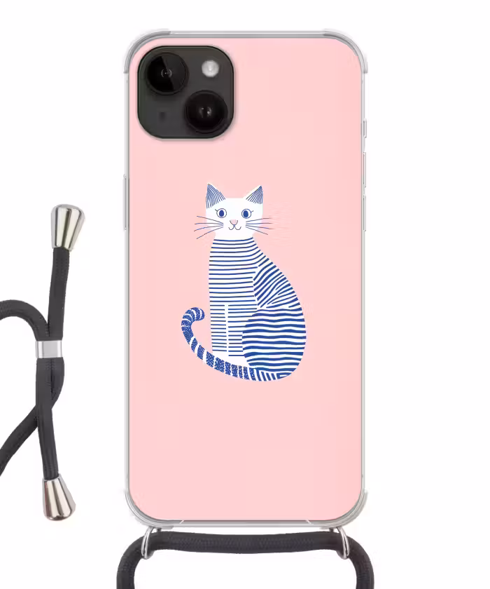 Handyhülle mit Band - Katze - Illustration - Minimalistisch - Rosa
