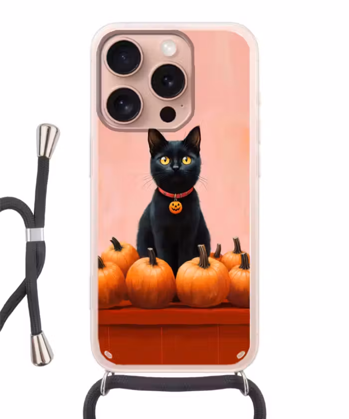 Handyhülle mit Band - Katze - Kürbis - Rosa
