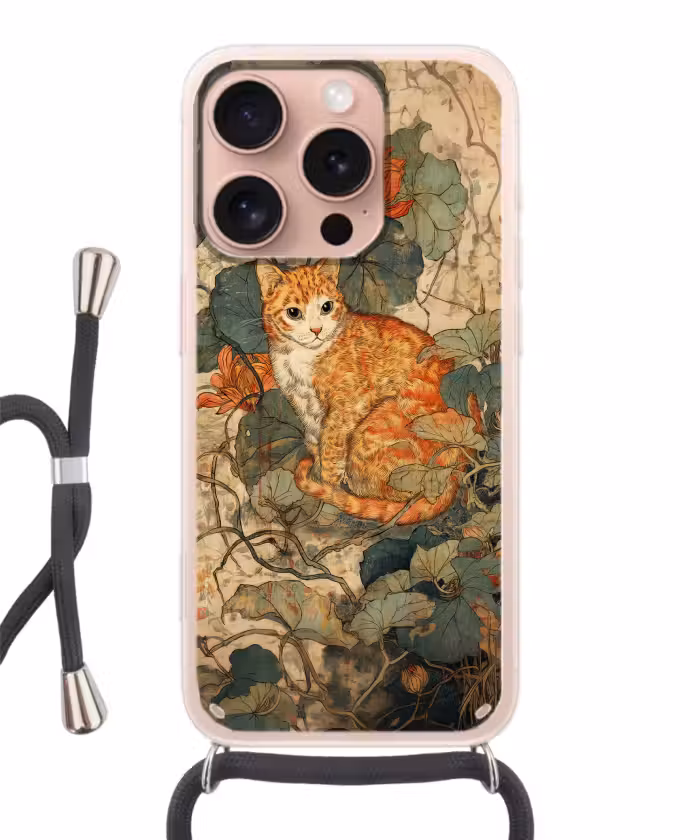Handyhülle mit Band - Katze - Ornamental - Blumen